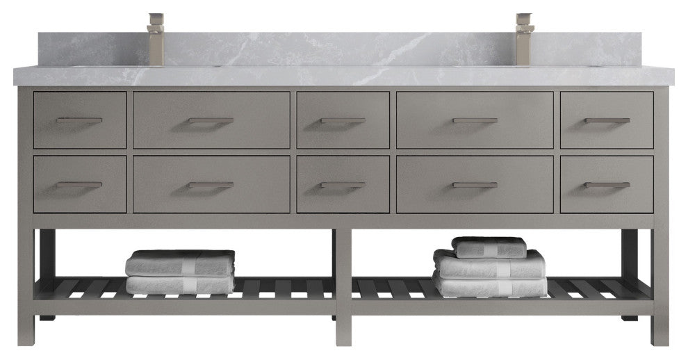 Parker 84" Double Sink Bath Vanity, Elephant Skin Gray 2" Pearl Gray