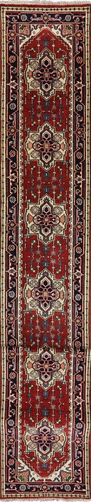 Traditional Red & Black 3'x20' Heriz Serapi Runner Hand Knotted Wool Rug H9283
