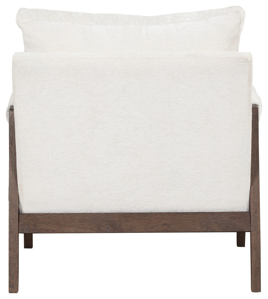 GDF Studio Mid-Century Modern Velvet Accent Chair, Rubber Wood Frame, White