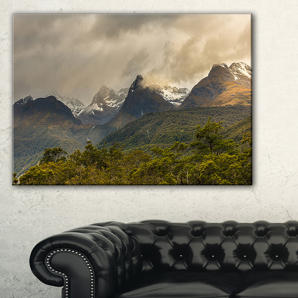 "Green Mountains Under Stormy Clouds" Landscape Art Print Canvas, 40"x30"