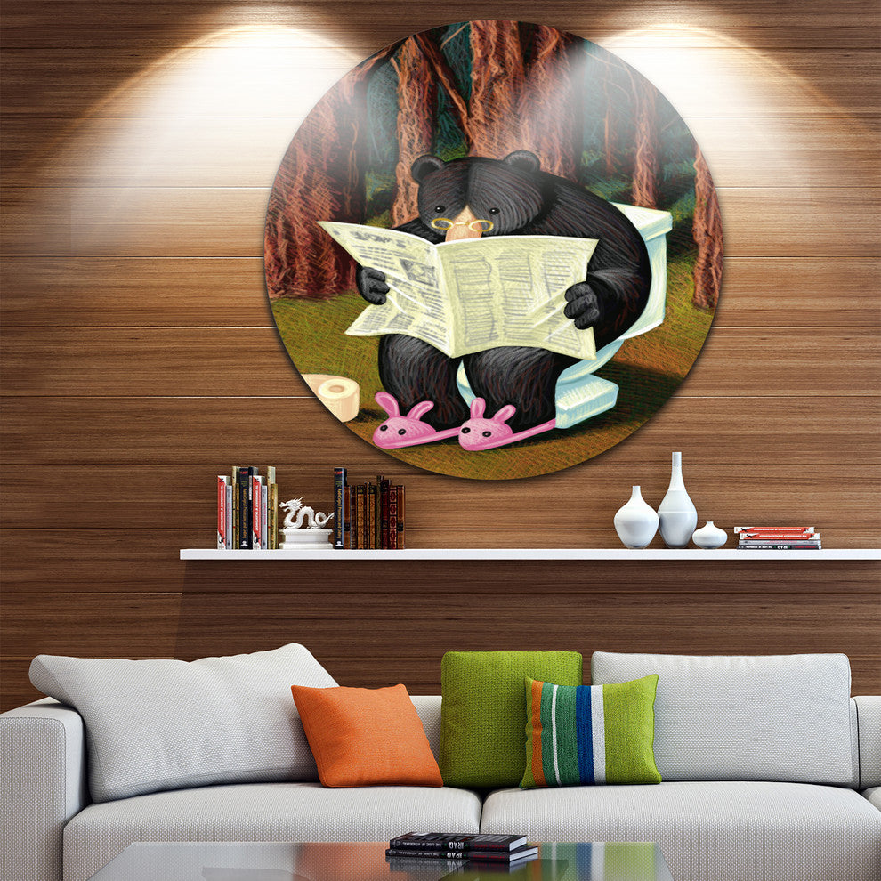 Bear In The Woods, Animal Digital Art Disc Metal Wall Art, 23"