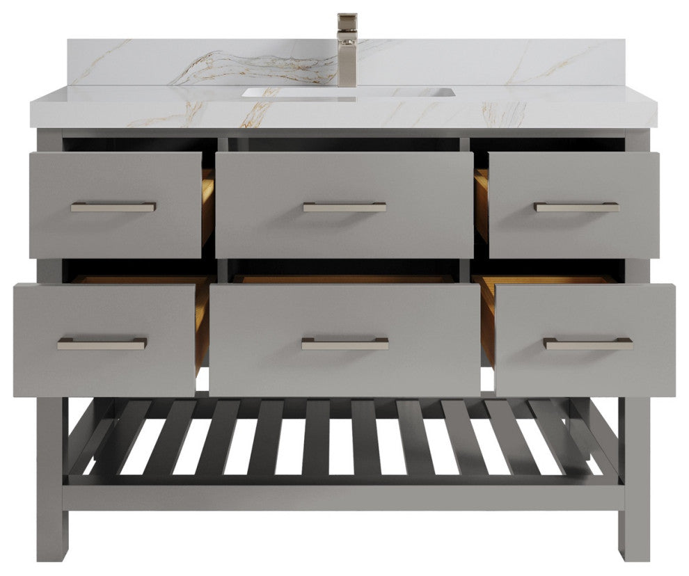 Parker 48" Single Sink Bath Vanity, Elephant Skin Gray 2" Calacatta Sienna