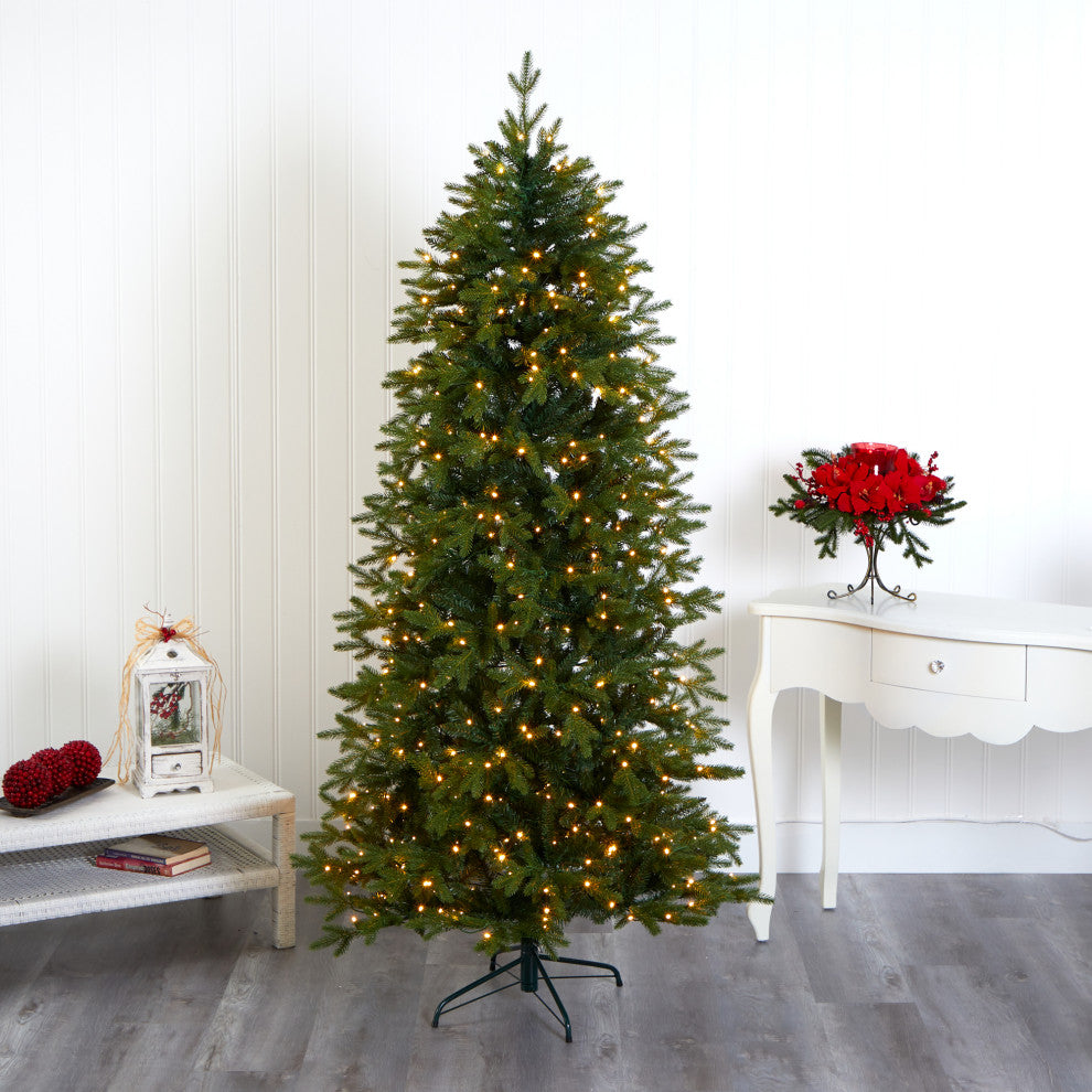 7' Belgium Fir Natural Look Artificial Christmas Tree With 500 Clear LED Lights