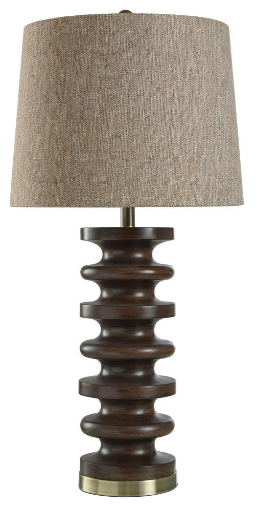 Walnut Ridge Table Lamp, Fishbone Polyresin and Aged Brass Body, Heathered Brown