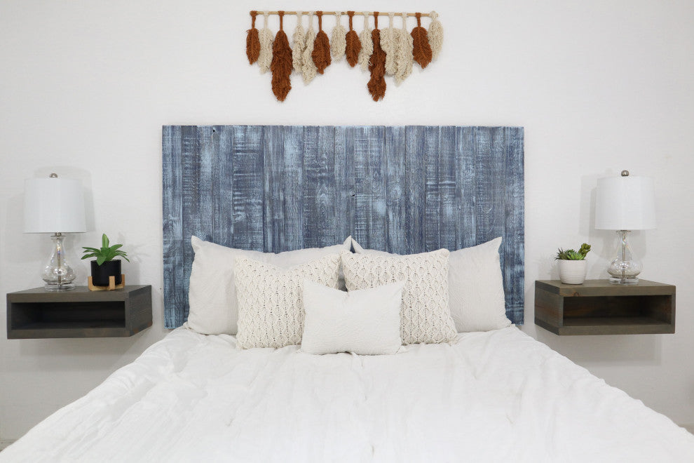 Handcrafted Headboard, Hanger Style, Blue Stonewash, Queen