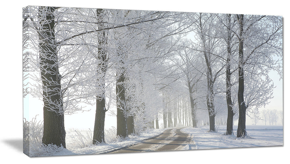 Winter Rural Road in the Morning, Large Forest Canvas Art Print, 32"x16"