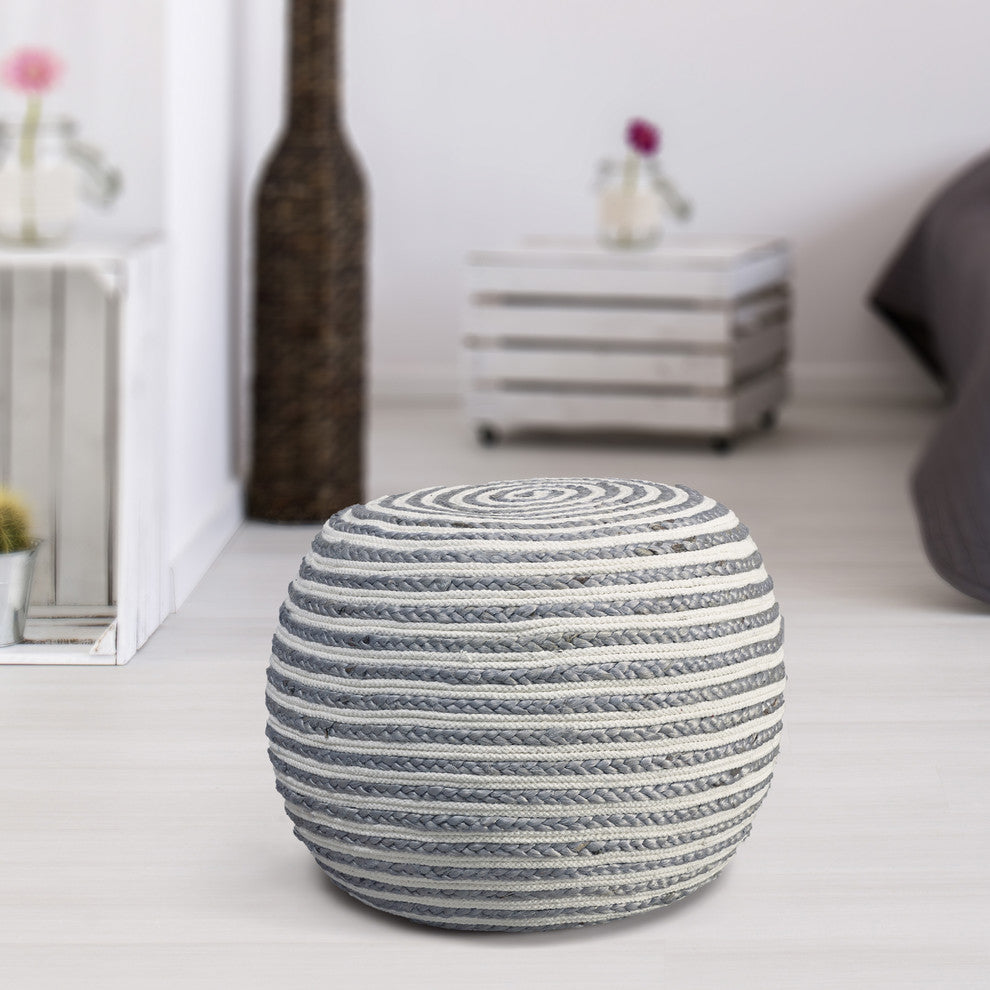 Silver Braided Pouf