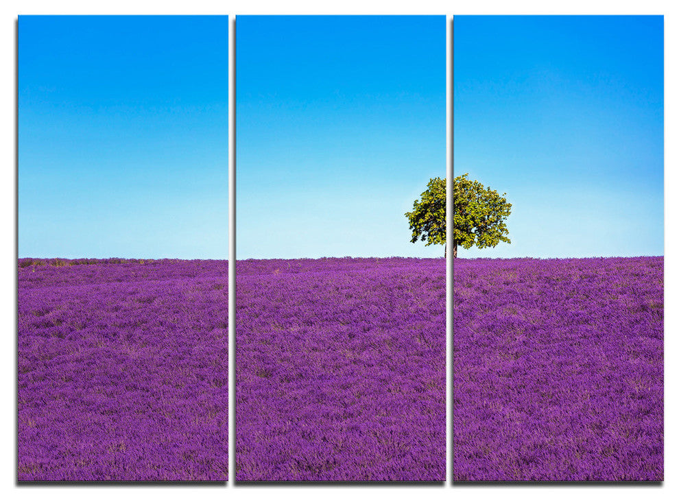"Lonely Tree in Lavender Field" Oversized Metal Wall Art, 3 Panels, 36"x28"