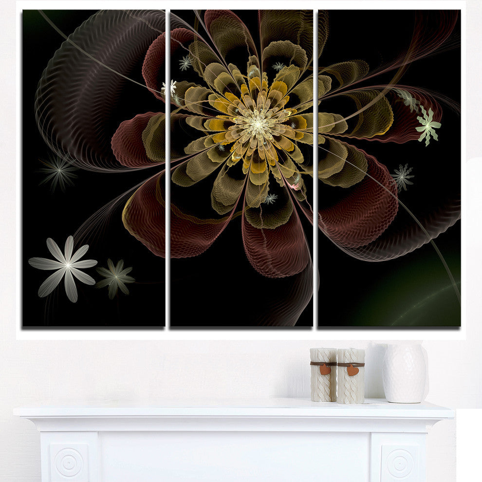 "Brown Fractal Flower With Silver stars" Metal Wall Art, 3 Panels, 36"x28"