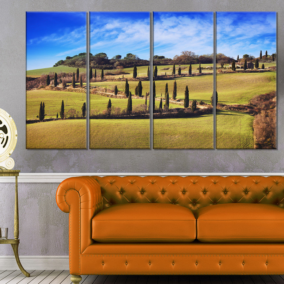 "Cypress Trees Scenic Road Siena Italy" Landscape Wall Art, 4 Panels, 48"x28"