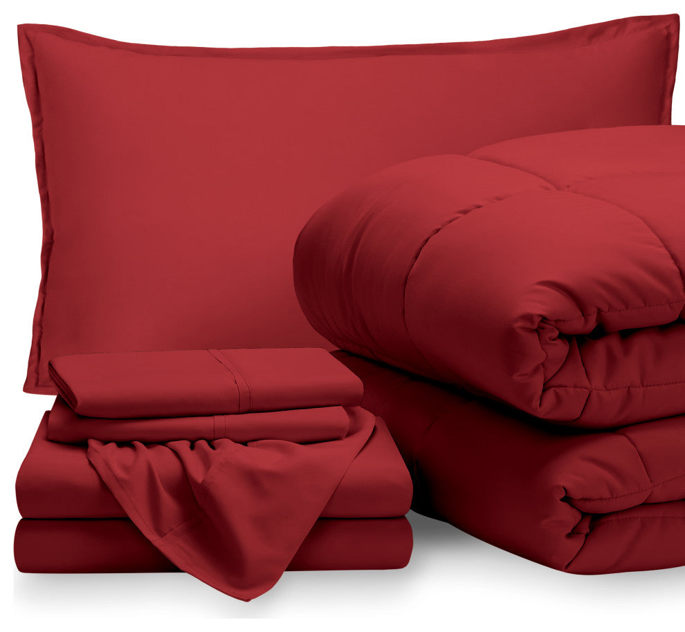 Bare Home 5-Piece Twin Bed-in-a-Bag, Red, Red