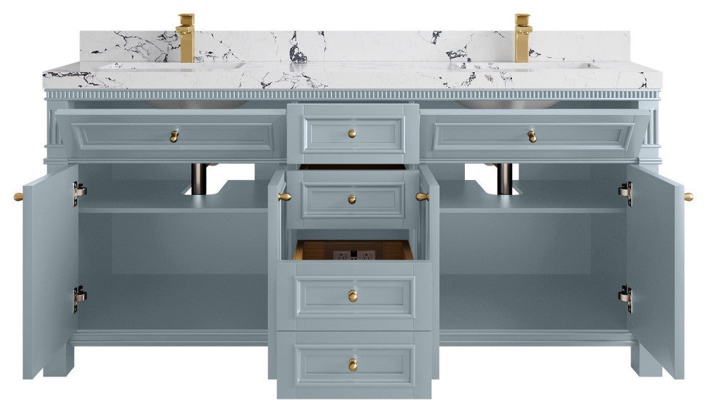 Paris 72" Double Sink Bathroom Vanity, Blue Heather 2" Viola Night