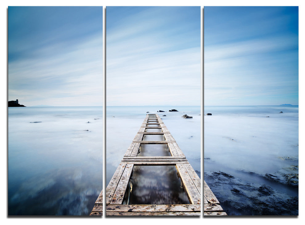 "Wooden Jetty in Morning Blue Sea" Metal Wall Art, 3 Panels, 36"x28"