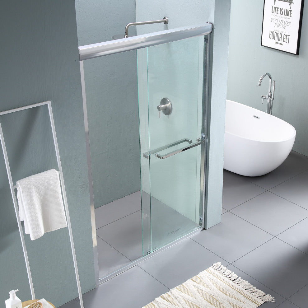 48" W x 76" H Double Sliding Semi-Frameless Shower Door
