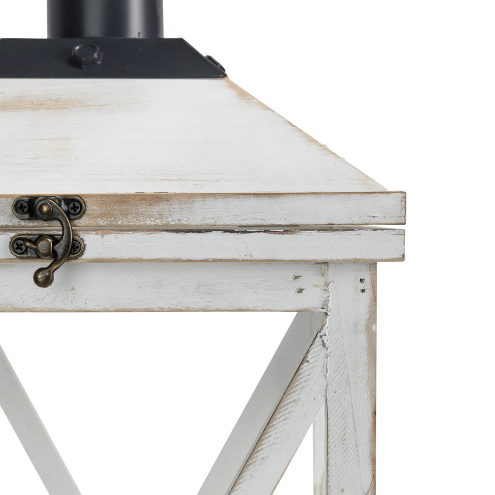 Set of 2 Farmhouse Wooden Lantern, White