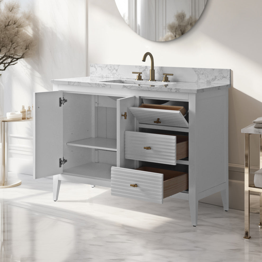 Vanity Art Freestanding Vanity, White, 42", Single Sink, Golden Brushed