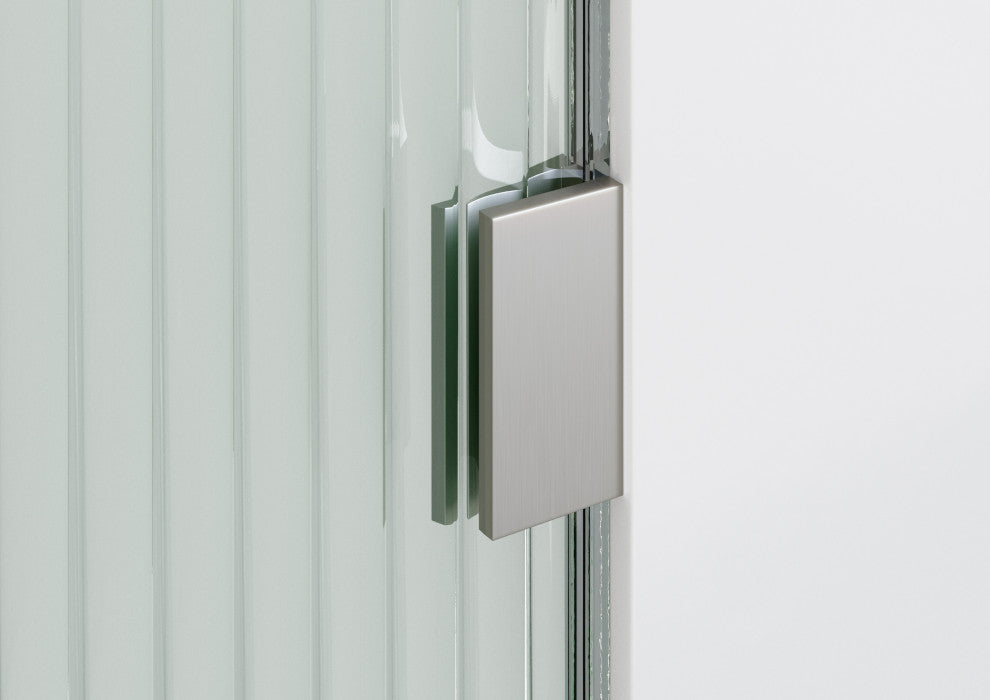 34"x78" Frameless Shower Door, Single Fixed Panel Fluted Radius, Brushed Nickel, 34" Right