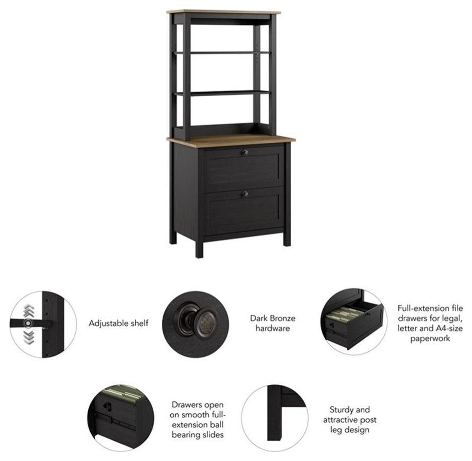 Mayfield Bookcase with Drawers in Vintage Black and Reclaimed Pine