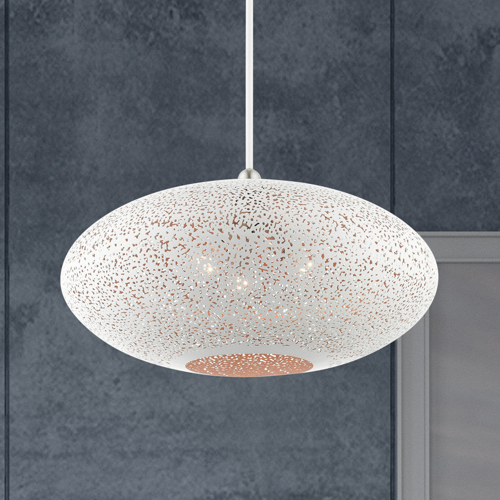 Livex Lighting Charlton 3 Light White, Brushed Nickel Accents XL Pendant