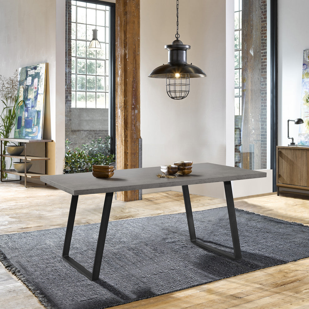 Coronado Dining Table, Gray Powder Coated Finish With Cement Gray Top