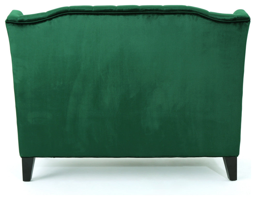 GDF Studio Leah Traditional Tufted High Winged Back New Velvet Loveseat, Emerald