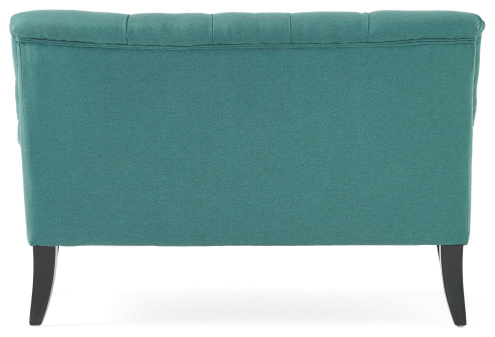 GDF Studio Nicoletta Tufted Fabric Settee Loveseat, Dark Teal