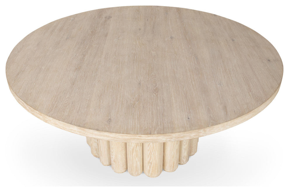 Tiber Oak Wood Round Dining Table, 70", Whitewash