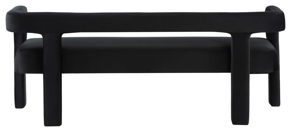 Athena Boucle Fabric Upholstered Bench, Black, Velvet