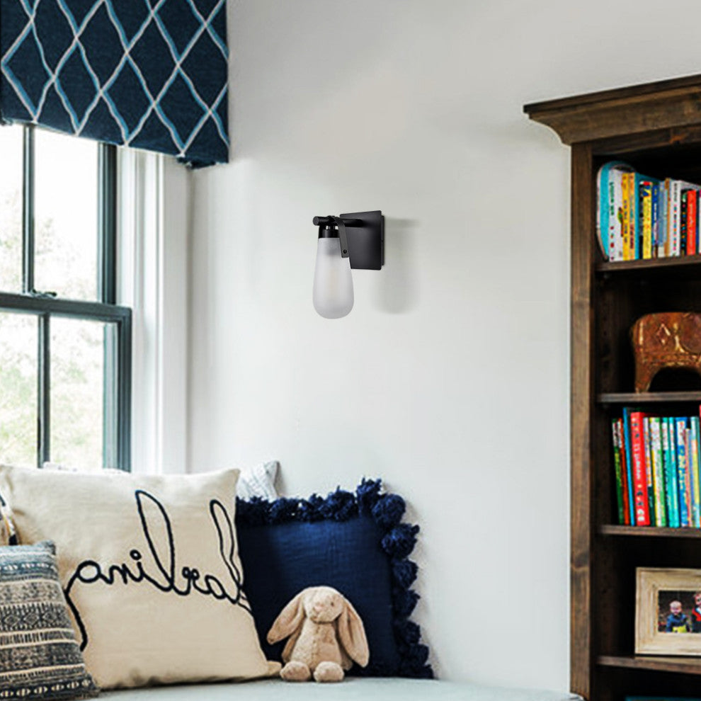 Black Raindrop Wall Sconce With Frosted Glass