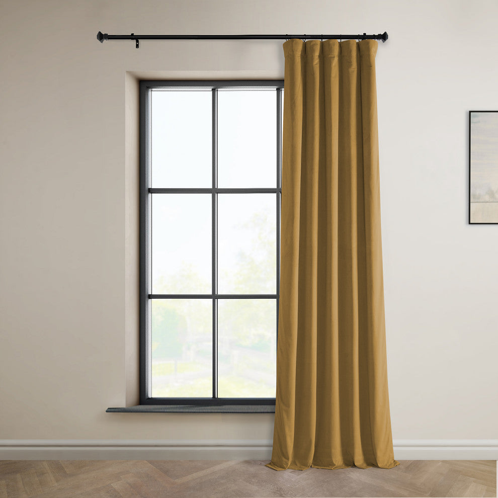 Heritage Plush Velvet Curtain Single Panel, Retro Gold, 50"x96"