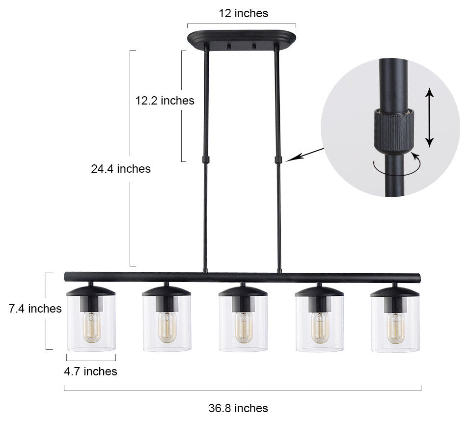 LNC 5-Light Industrial Matte Black and Linear Pendant Light for Kitchen Isalnd