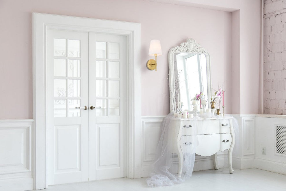 Brass Finish And White Shade 1-Light Wall Sconce