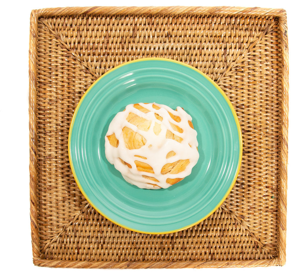 Artifacts Rattan Square Flat Tray, Honey Brown, 12"x12"x1"