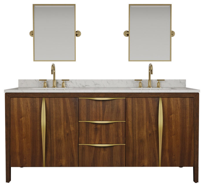 Ferrero Marble Top Bath Vanity, Nori Juglans, 72, Double Sink, No Faucet