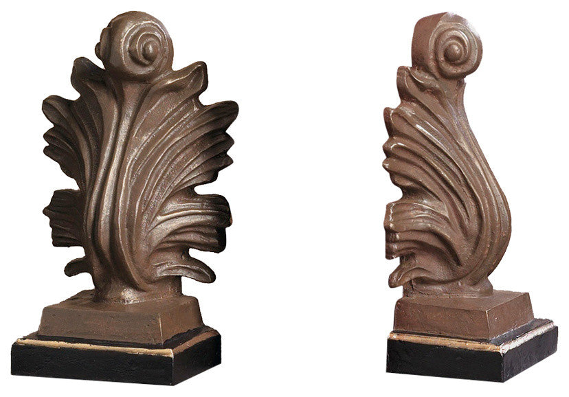 Iron Acanthus Bookends, Gold