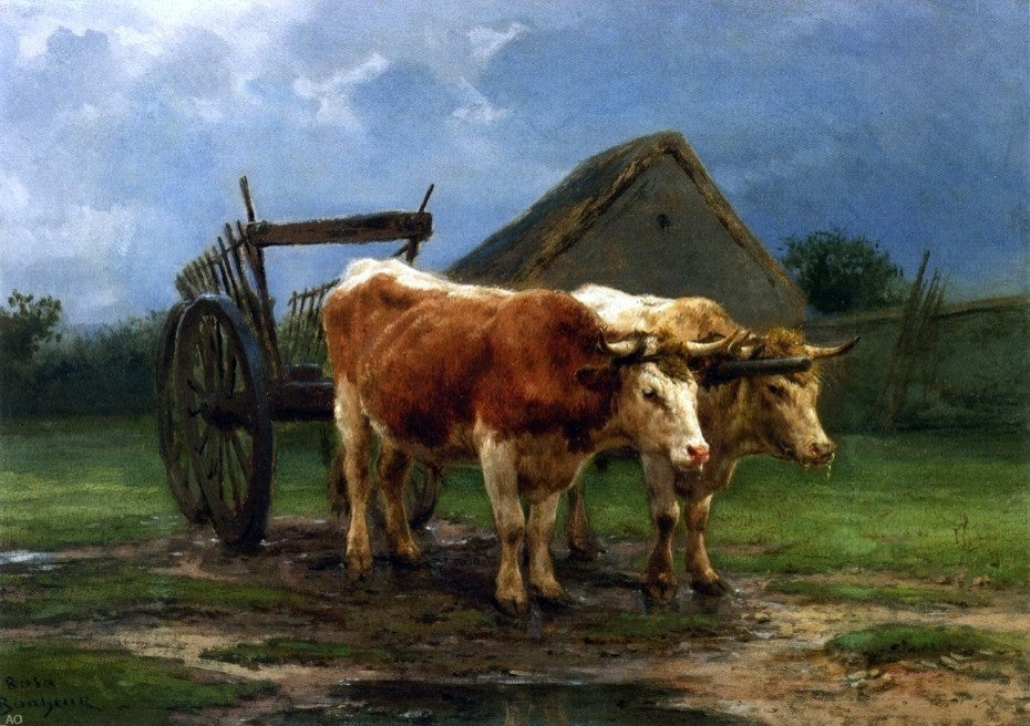 Rosa Bonheur Oxen Pulling a Cart - 18" x 27" Premium Canvas Print
