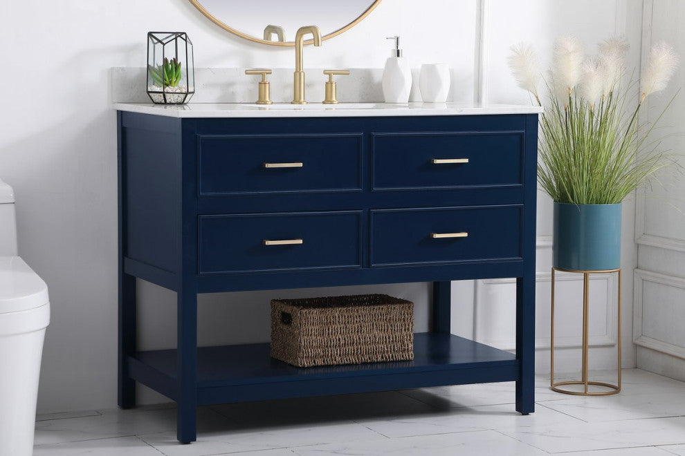 Skylar 42" Single Bathroom Vanity, Blue, With Backsplash