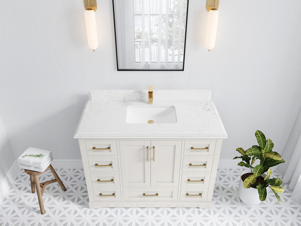 Boston 48" Single Sink Bath Vanity in Alabaster 1.5" Empira Quartz