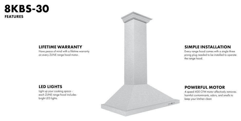 ZLINE 30" Designer Series DuraSnow Stainless Steel Wall Mount Range Hood