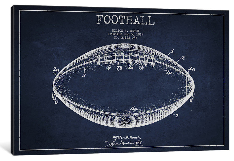 "Football Navy Blue Patent Blueprint" by Aged Pixel, Canvas Print, 26"x18"