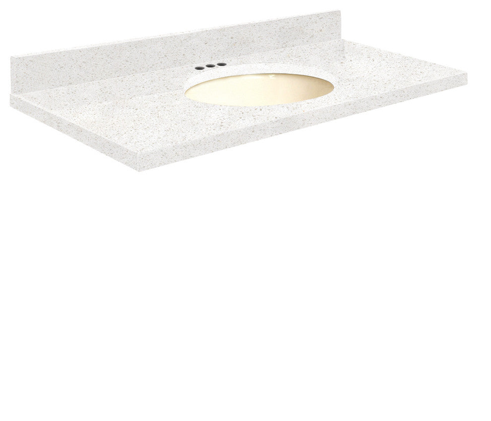 Quartz 31"x19" Vanity Top, Biscuit Bowl, Milan White, 4" Centerset