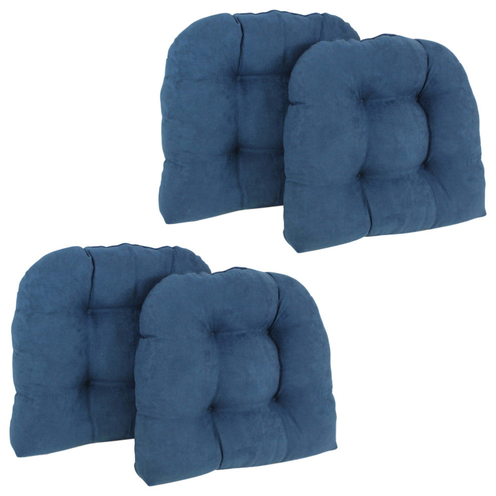19" U-Shaped Micro Suede Tufted Dining Chair Cushions, Set of 4, Indigo