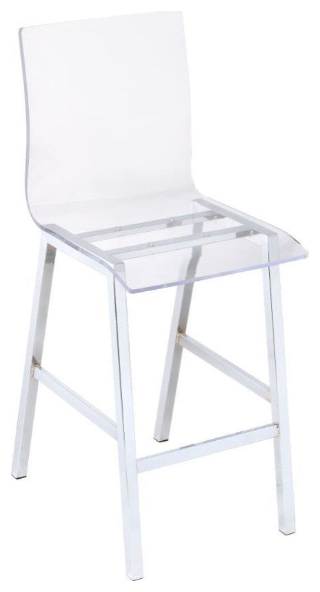 Set of 2 Counter Height Chairs, Clear Acrylic and Chrome