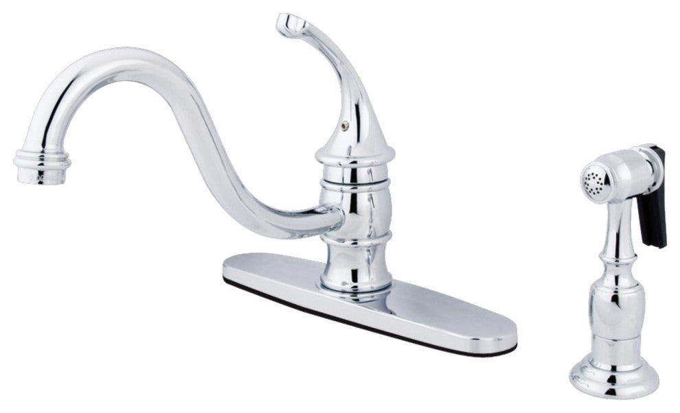 Kingston Brass Single-Handle Kitchen Faucet With Brass Sprayer, Polished Chrome