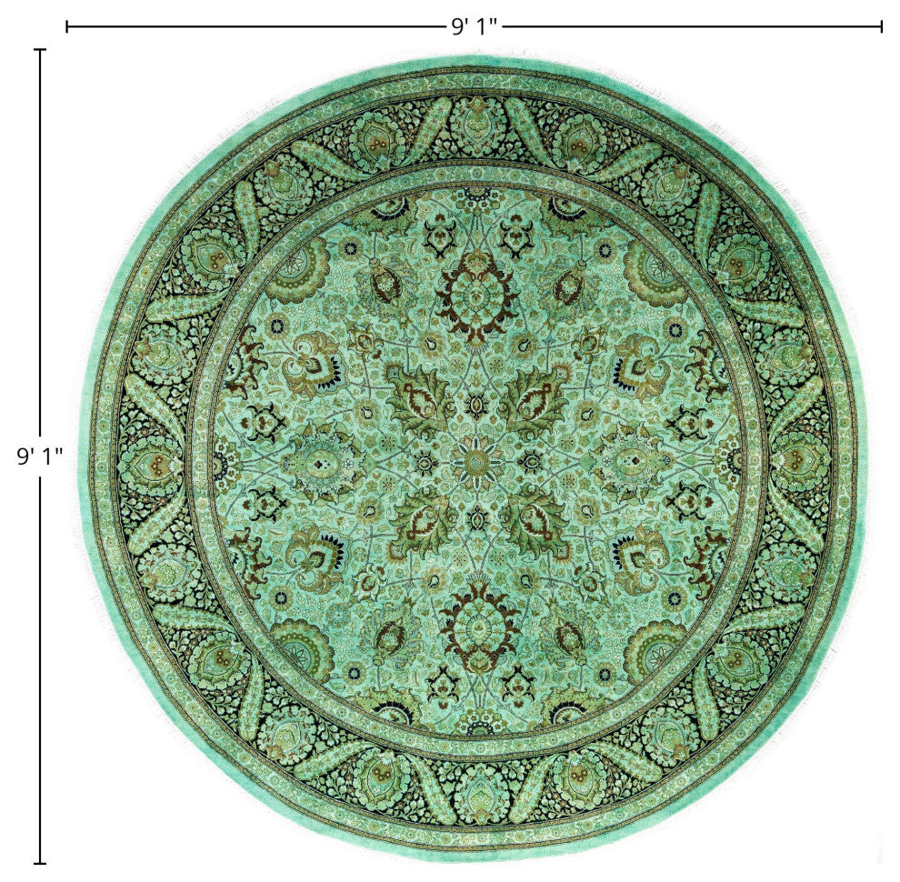 Overdyed One-of-a-Kind Hand-Knotted Area Rug Green, 9' 1" x 9' 1"