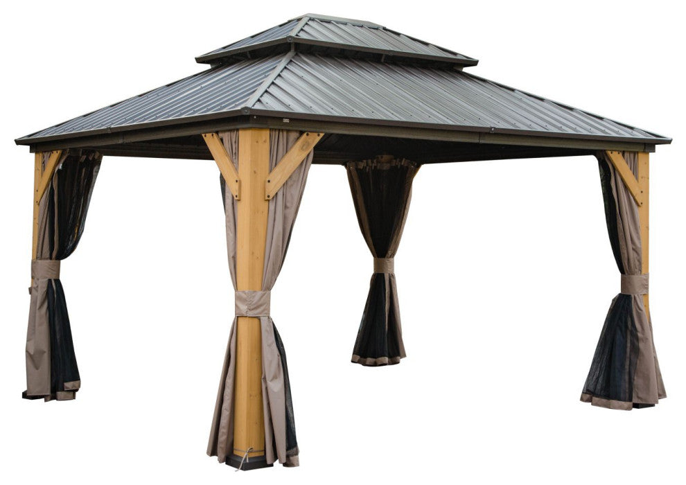 Cedar Wood Gazebo with Galvanized Steel Double Roof, 12'x14'