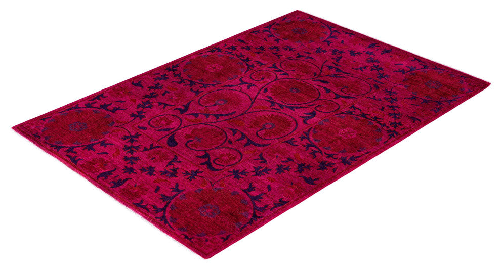 Overdyed One-of-a-Kind Hand-Knotted Area Rug Pink, 4' 2" x 6' 2"