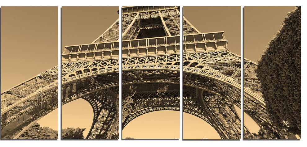"Iconic Paris Eiffel Tower View From Ground" Cityscape Art, 60"x28", 5-Panels