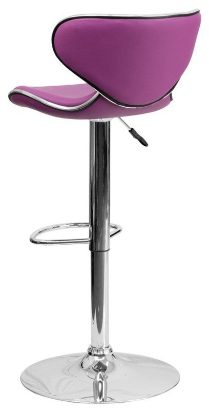 Estella Mid-Back Deep Curved Purple Vinyl Swivel Adjustable Barstool
