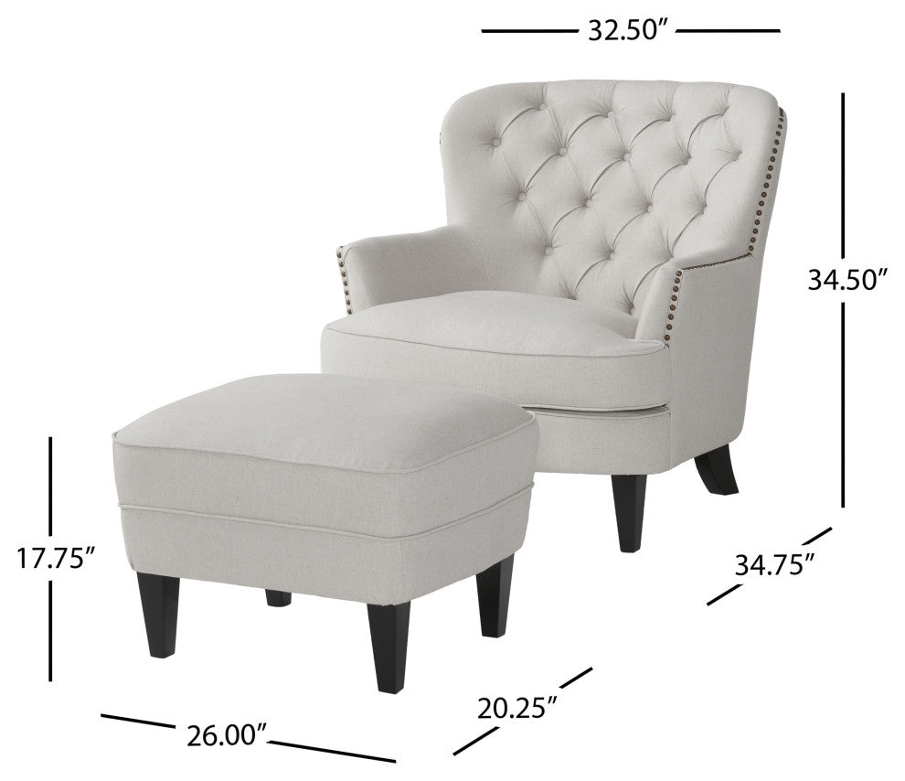 GDF Studio Teton Natural Fabric Club Chair and Ottoman